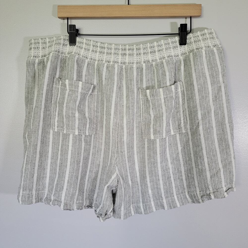 Linen Blend Boho Shorts Women XXL Preppy Coastal Nautical Black Pinstripe Briggs - Picture 3 of 11
